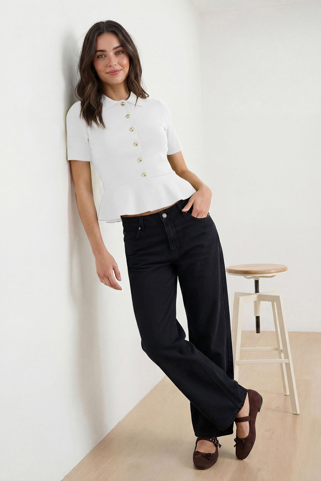 Ekru Peplum/Belden Oturmal_ D__me Detayl_ Triko Bluz TWOSS26BZ00158 - Trendyolmilla фото 2