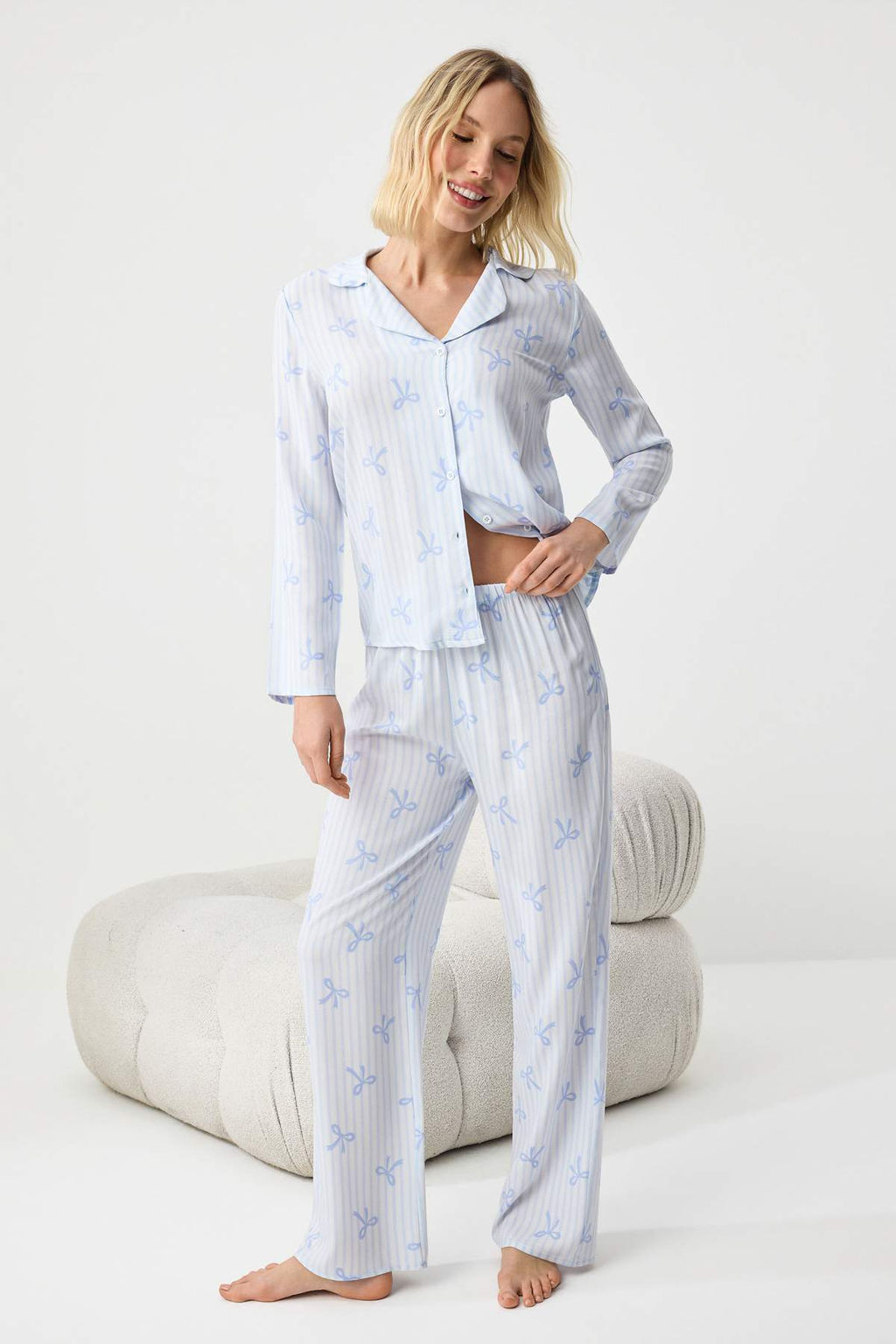 Trendyolmilla Ac?k Pembe Kurdele/Fiyonklu Viskon Dokuma Pijama Tak?m? THMAW21PT0936  фото 43