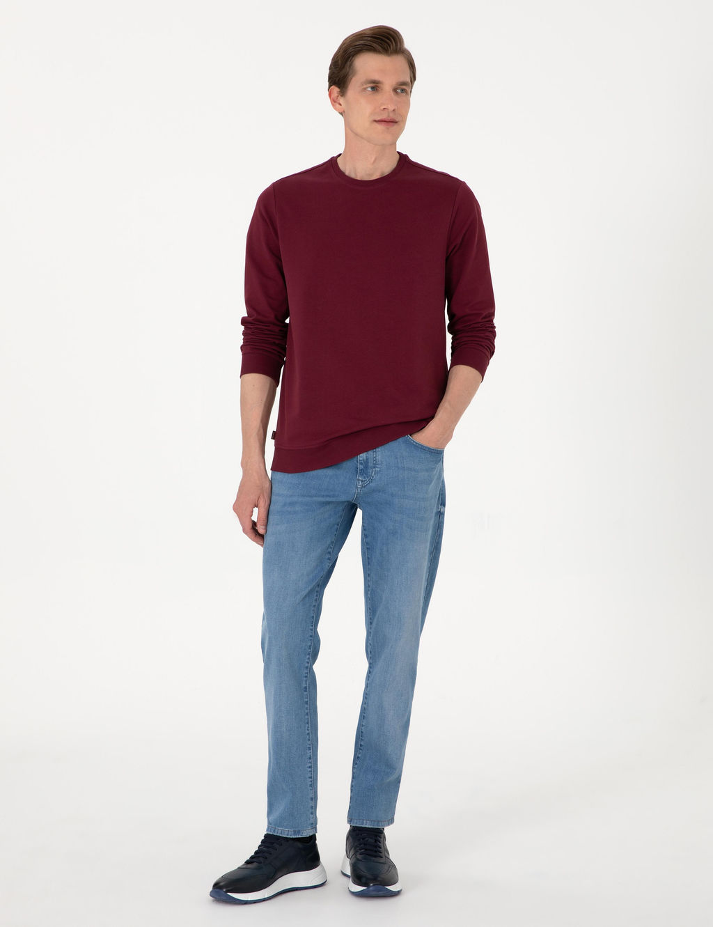Bordo 2 _plik Regular Fit Bisiklet Yaka Basic Sweatshirt
