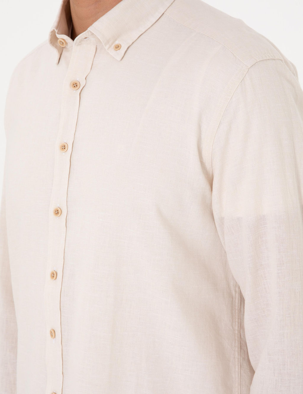 Рубашка Pierre Cardin Regular Fit бежевая с льном
