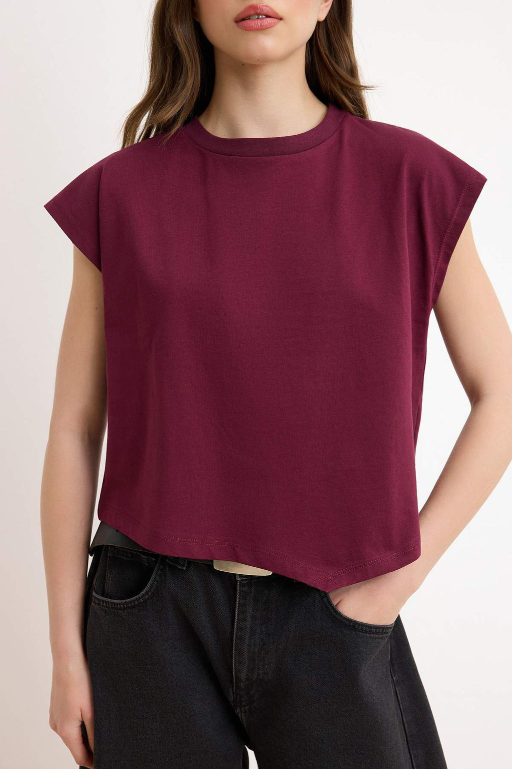 Ekru Duz Relaxed Bisiklet Yaka Dusuk Kol K?sa %100 Pamuk Orme T-Shirt TWOSS26TS00253 - Trendyolmilla фото 7