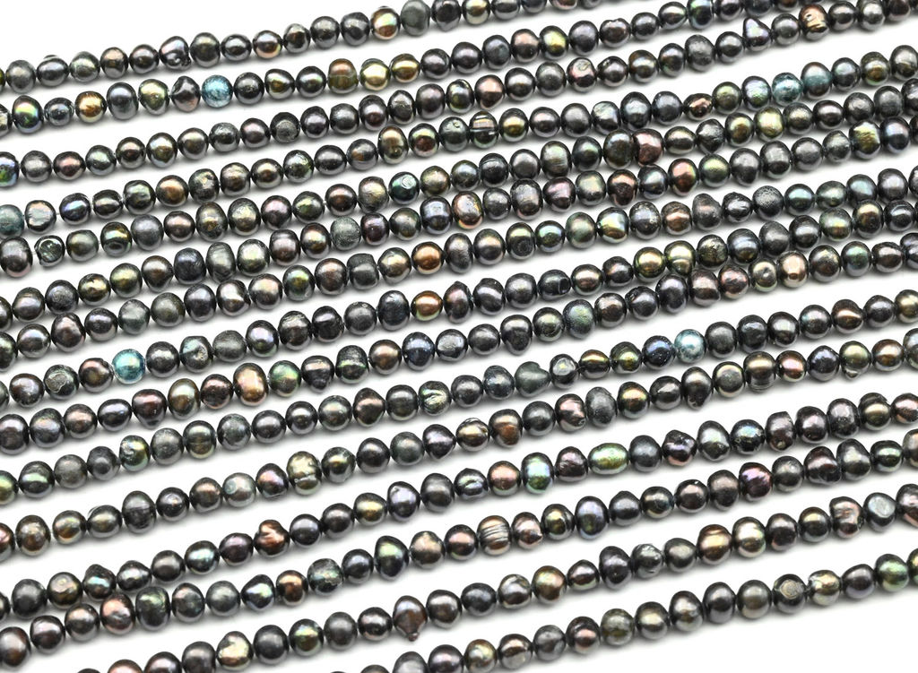 Бусины жемчуг шарик 5мм цвет черный, 37см, 86 бусин Радуга камня