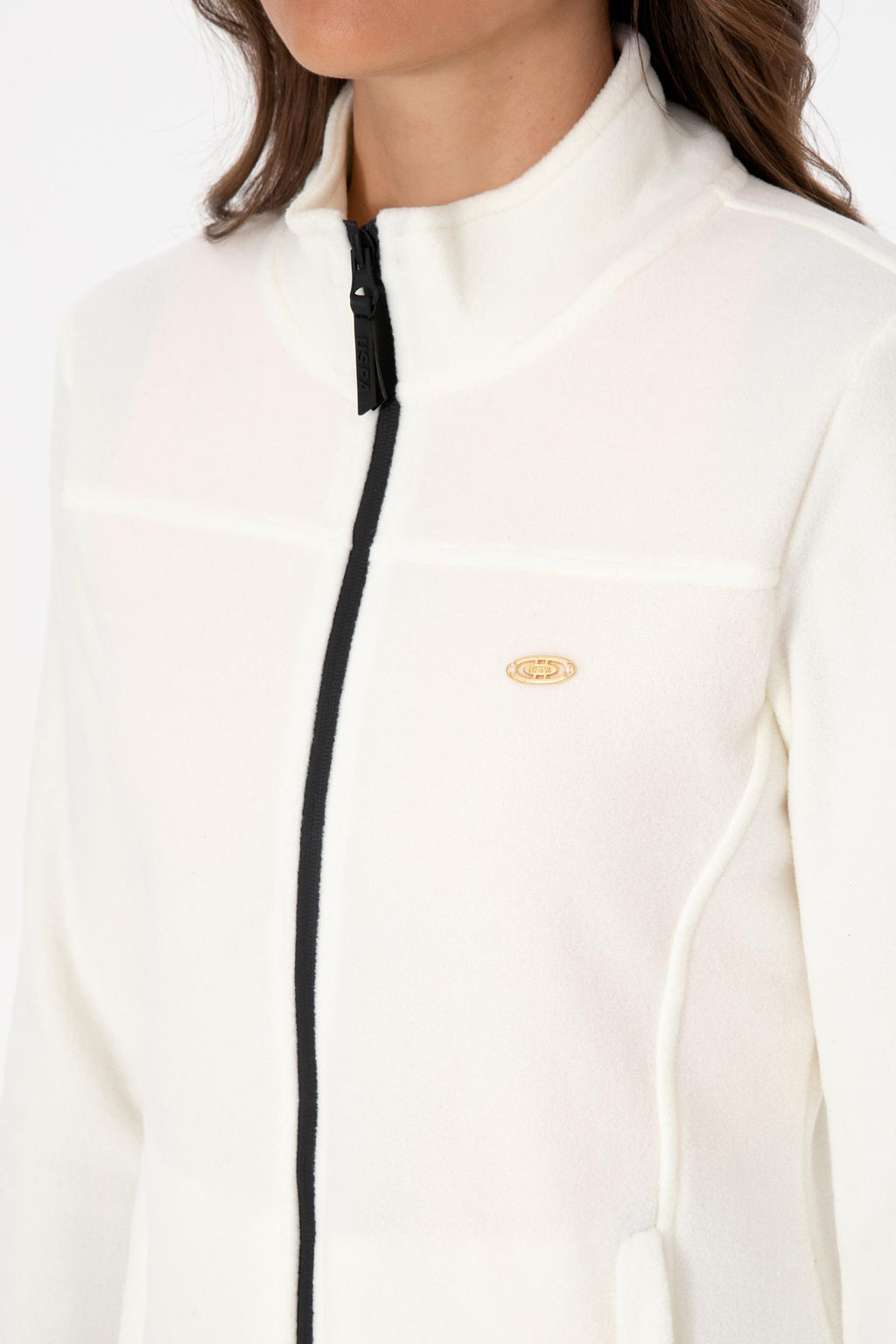Kad_n Krem Fermuarl_ Dik Yaka Polar Sweatshirt - U.s. polo assn фото 7