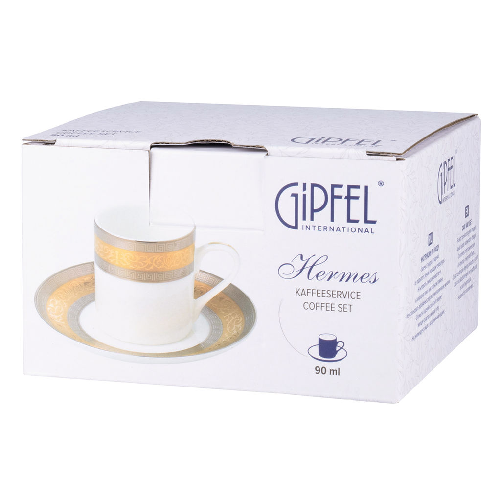 41480 GIPFEL Кофейная пара HERMES (чашка 90 мл, блюдце 13 см). Материал: костяной фарфор. Цвет: белый с золотым.  фото 5