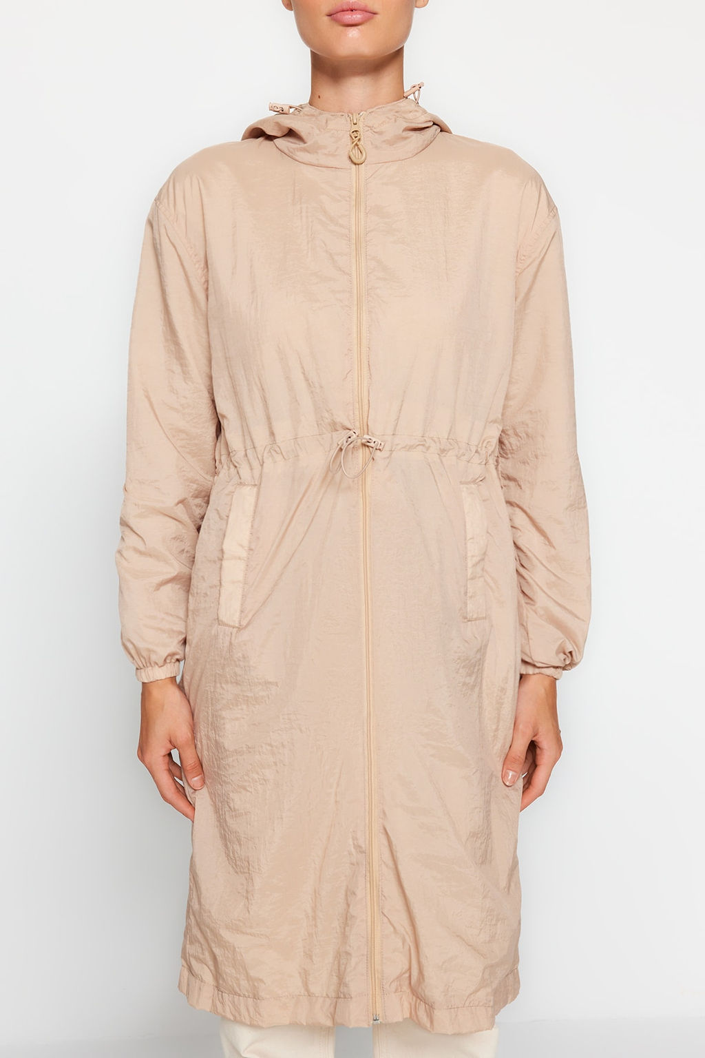 Bej Oversize Kapusonlu Su Itici Yagmurluk TWOAW24MO00280 - Trendyolmilla фото 5