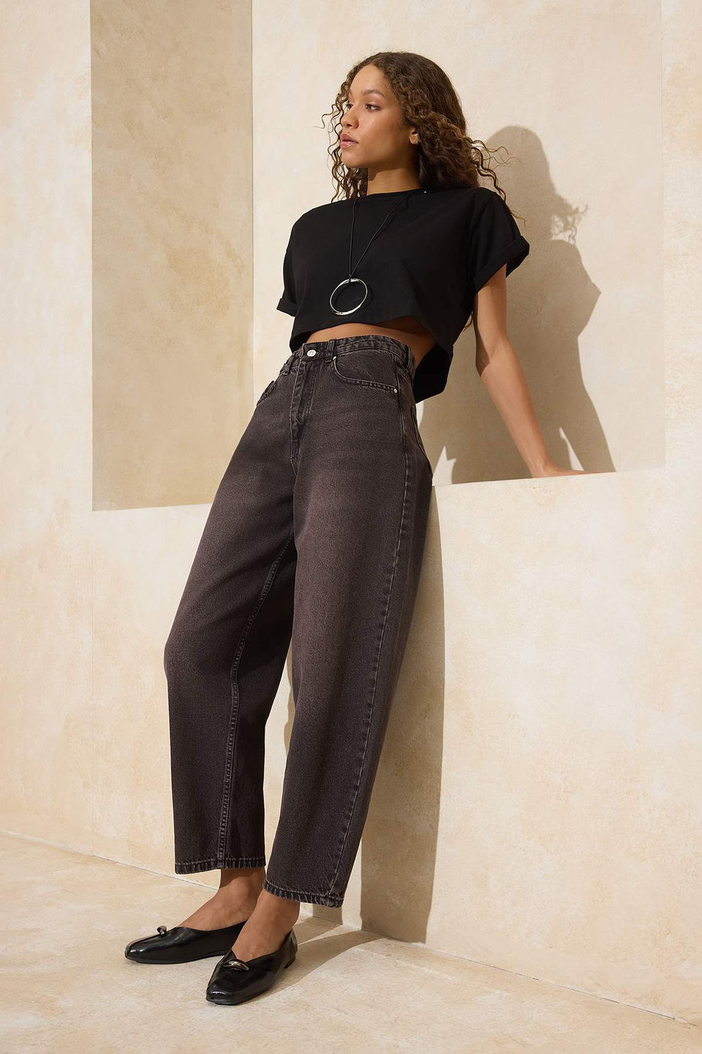 Kahverengi Vintage Y?kama Yuksek Bel Baggy Jeans TWOSS26JE00016 - Trendyolmilla фото 4