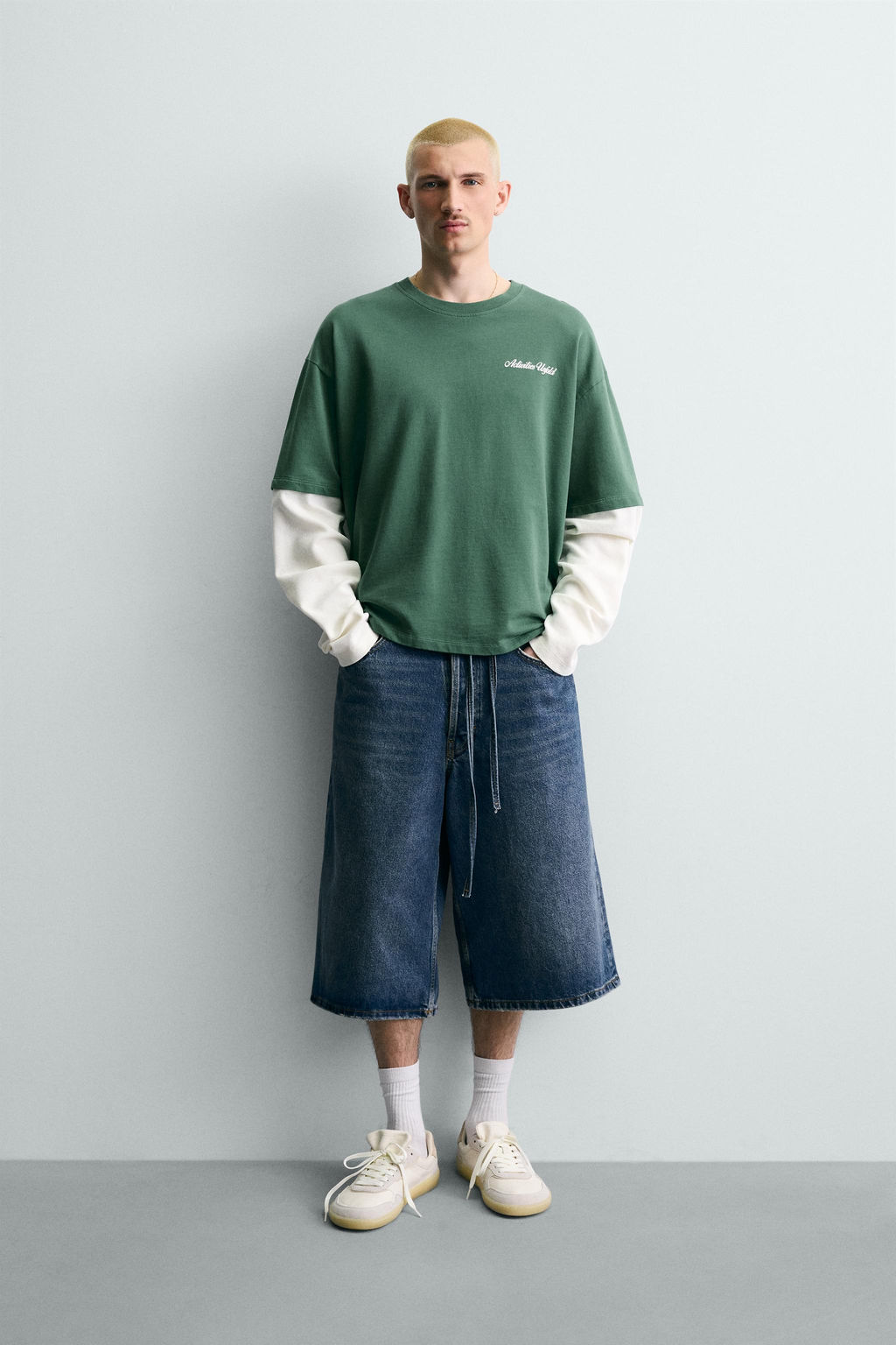 SUDADERA MANGA EFECTO DOBLE / Verde