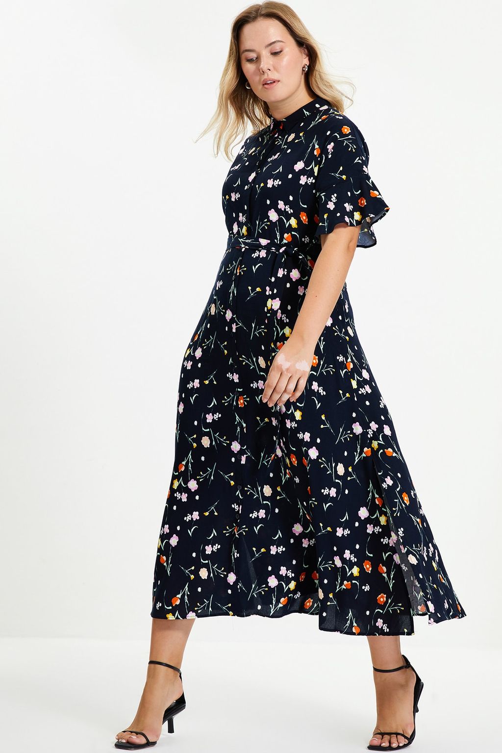 Siyah Kusakl? Y?rtmacl? Cicek Desenli Midi Dokuma Gomlek Elbise TWOSS20EL2822 - Trendyolmilla фото 14