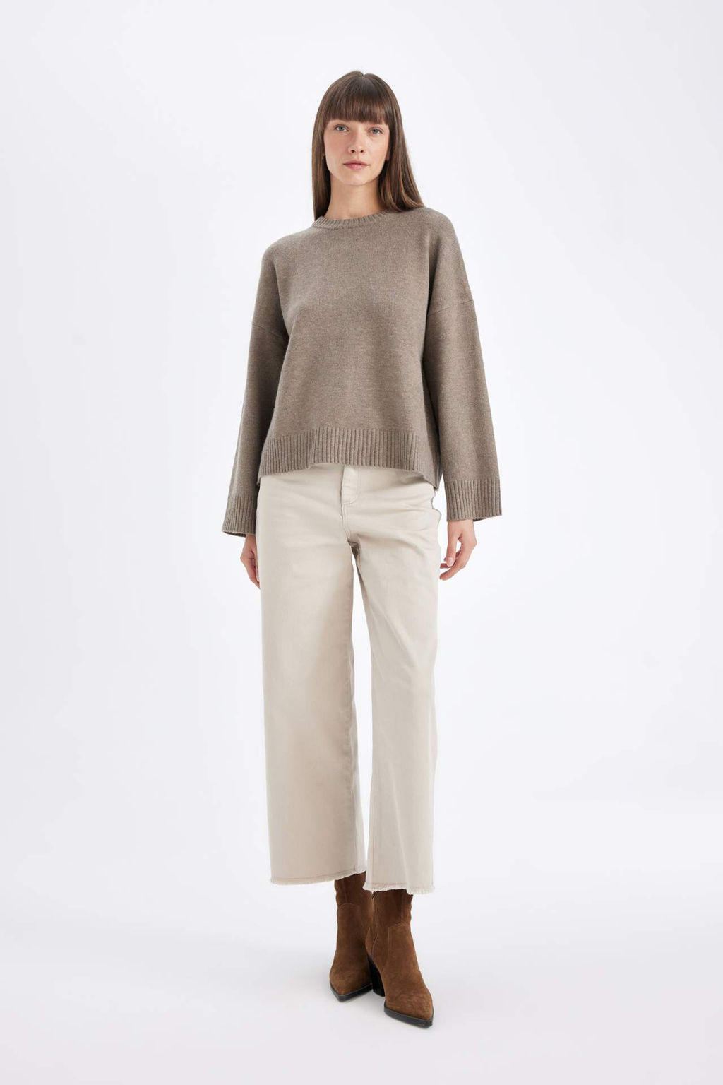 Culotte Gabardin Pantolon Yuksek Bel Basic Duz Cepli Genis Bol Paca - Defacto фото 3