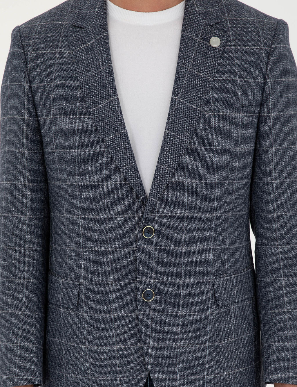 Lacivert Slim Fit Y_n Keten Kar___ml_ Ceket