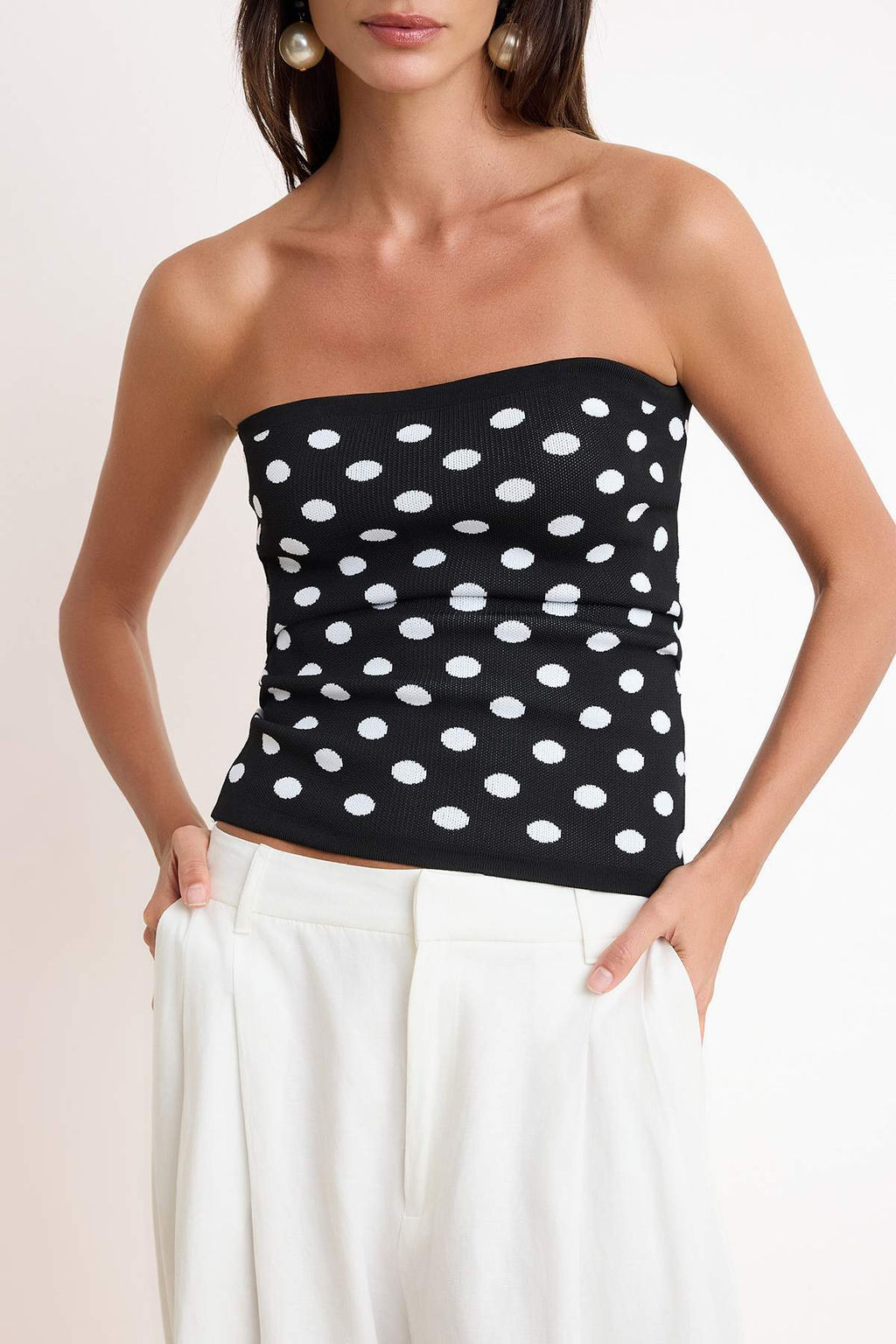 Siyah Straplez Puantiyeli Triko Bluz TWOSS26BZ00323 - Trendyolmilla фото 3