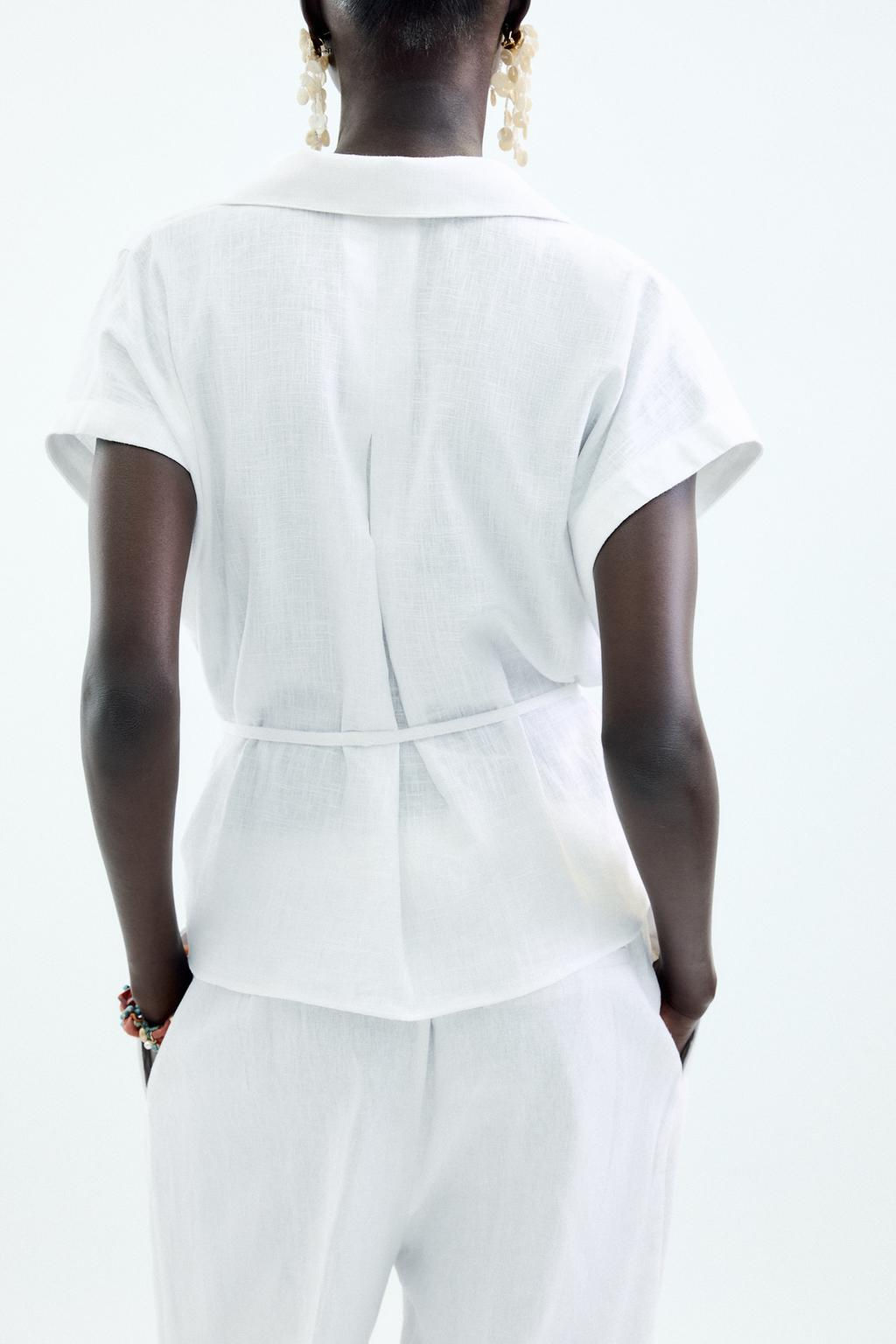 LINEN BLEND BELTED BLOUSE - Zara фото 4