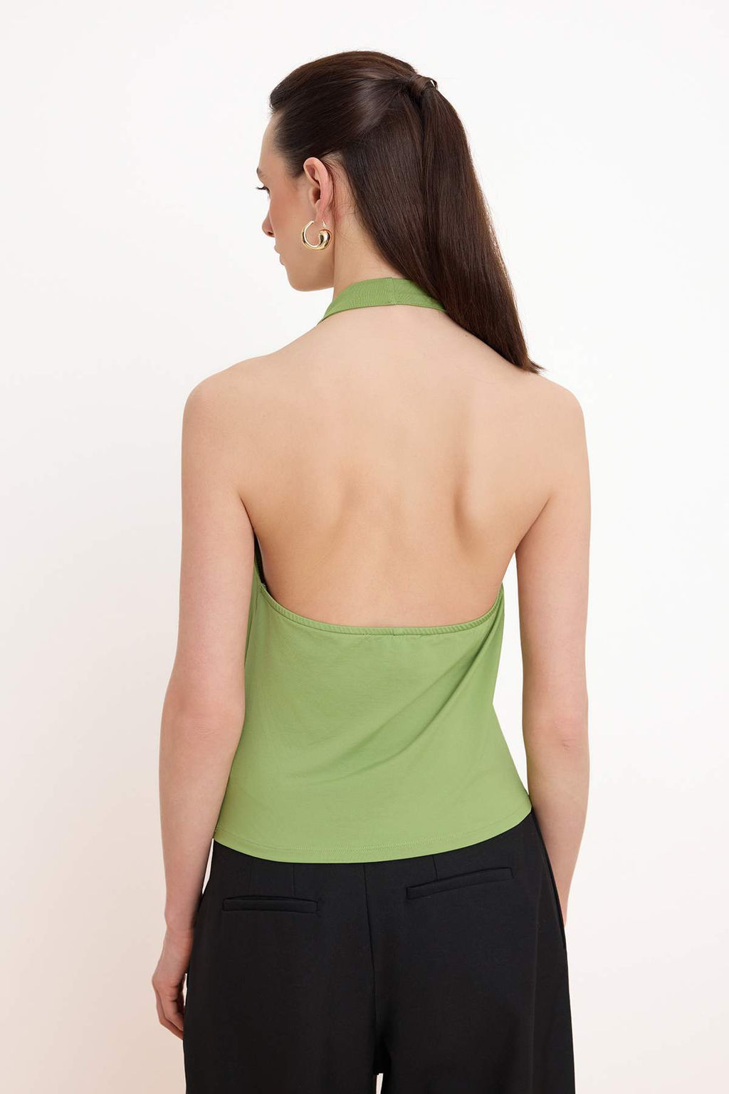 Yag Yesil Fitted/Vucuda Oturan Boyundan Baglamal? Kolsuz Poliamid Orme Bluz TWOSS26BZ00463