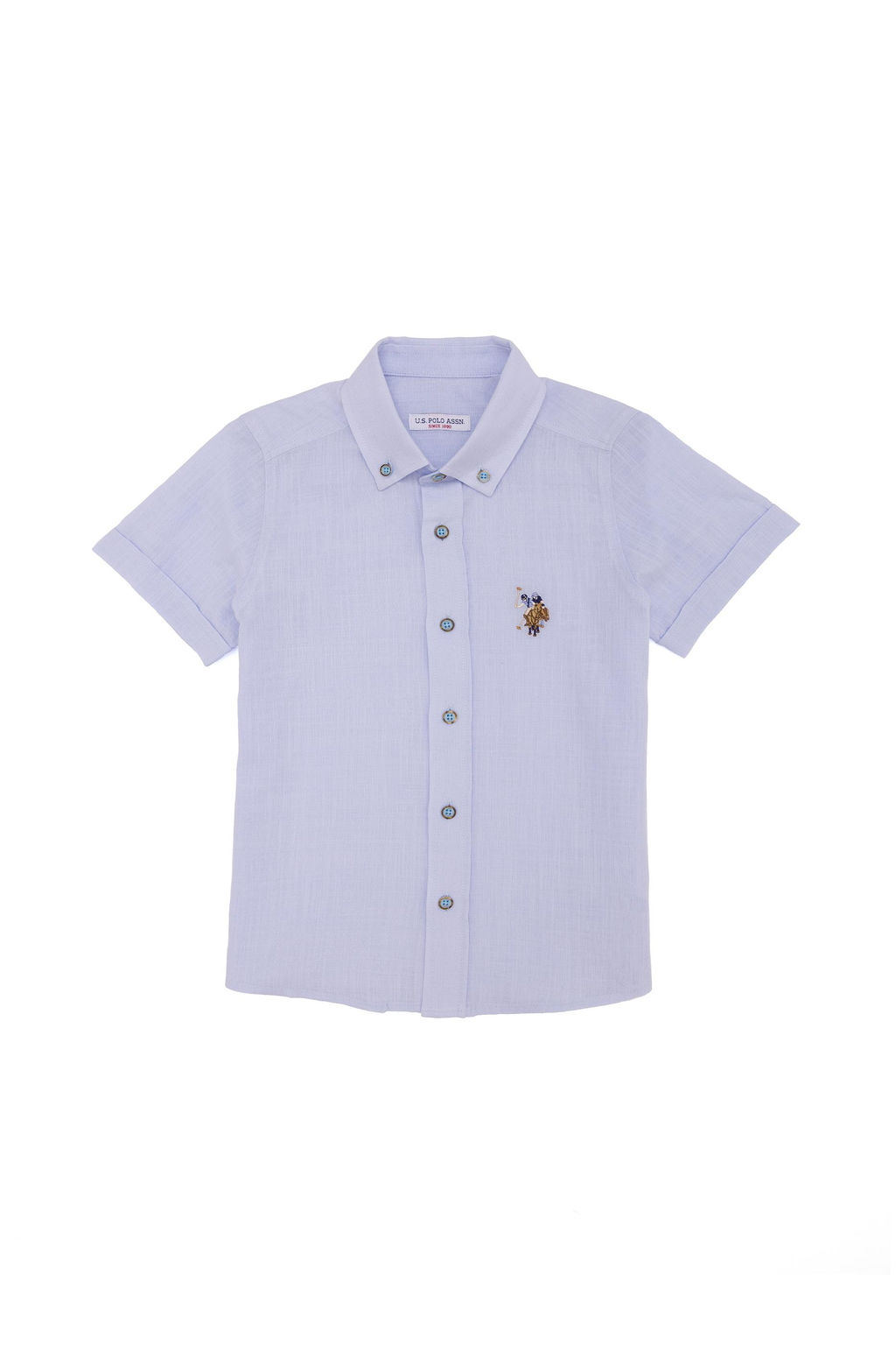 Рубашка для мальчика U.s. Polo Assn с коротким рукавом голубая из хлопка  фото 2