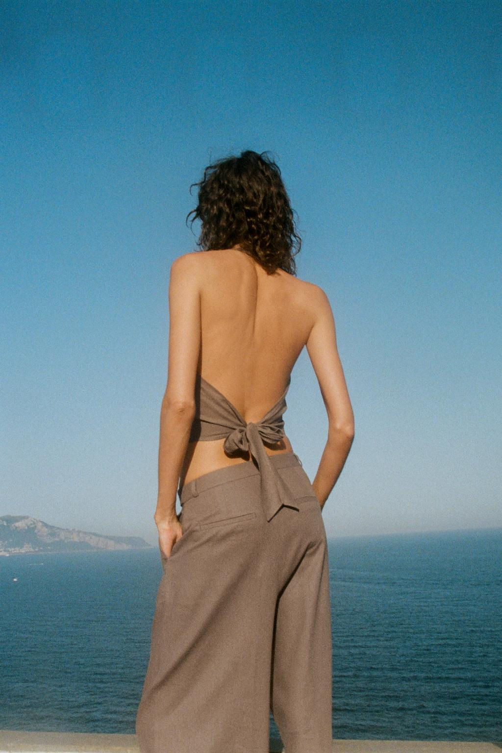 DARTED LINEN BLEND WIDE-LEG TROUSERS - Zara фото 2