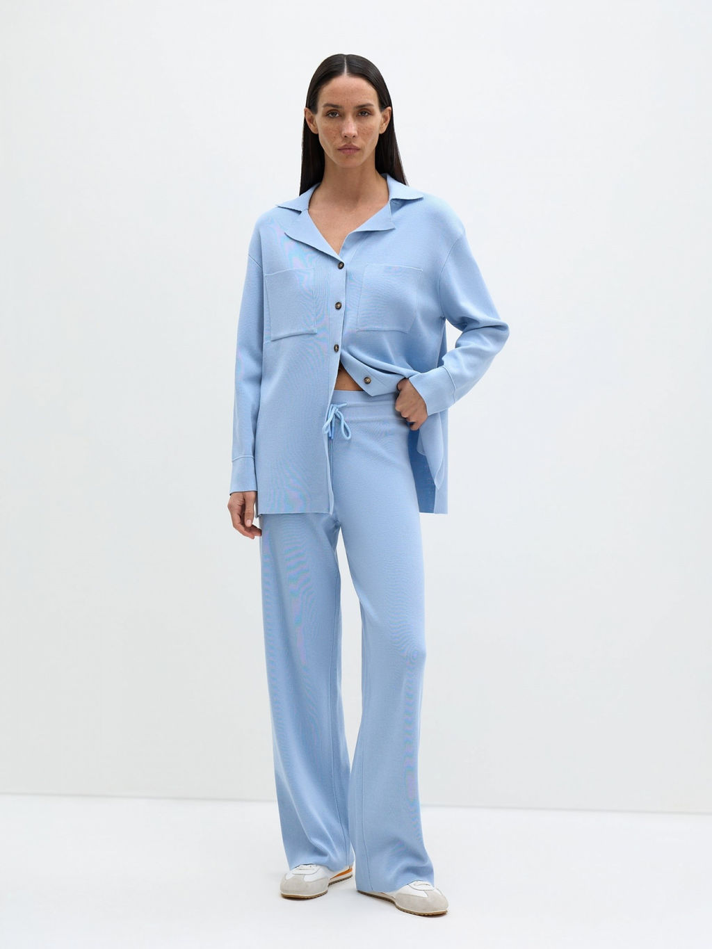 Conso/KSS 240710 - grey-blue Комплект кардиган и брюки  фото 6