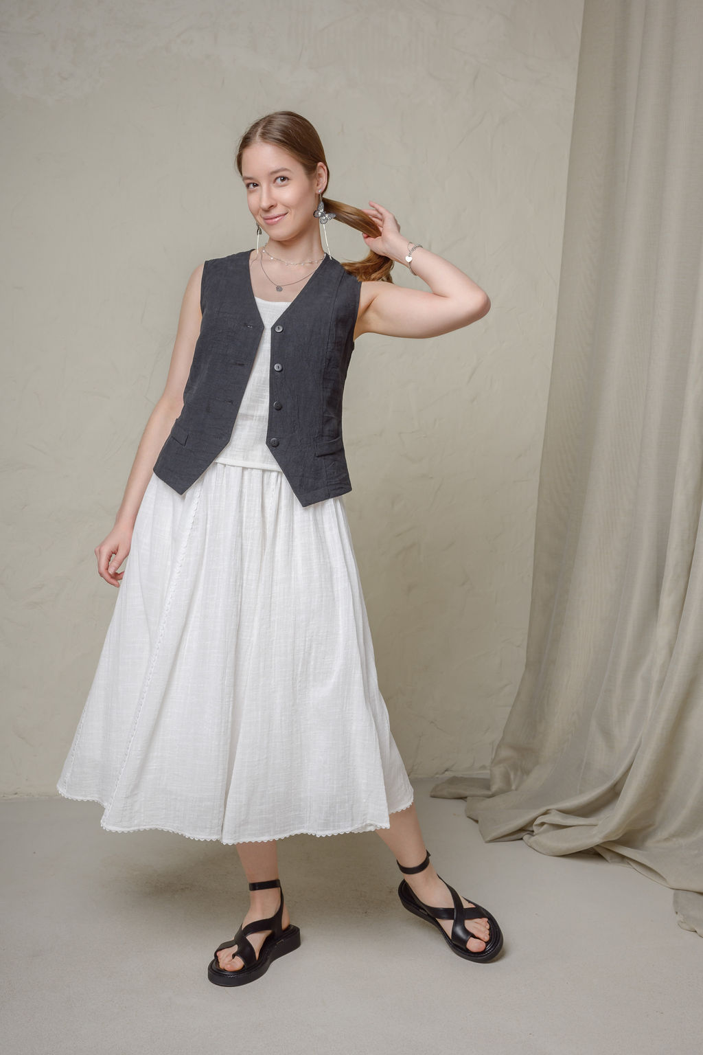 100% ЛЁН стильный жилет полуприлегающий