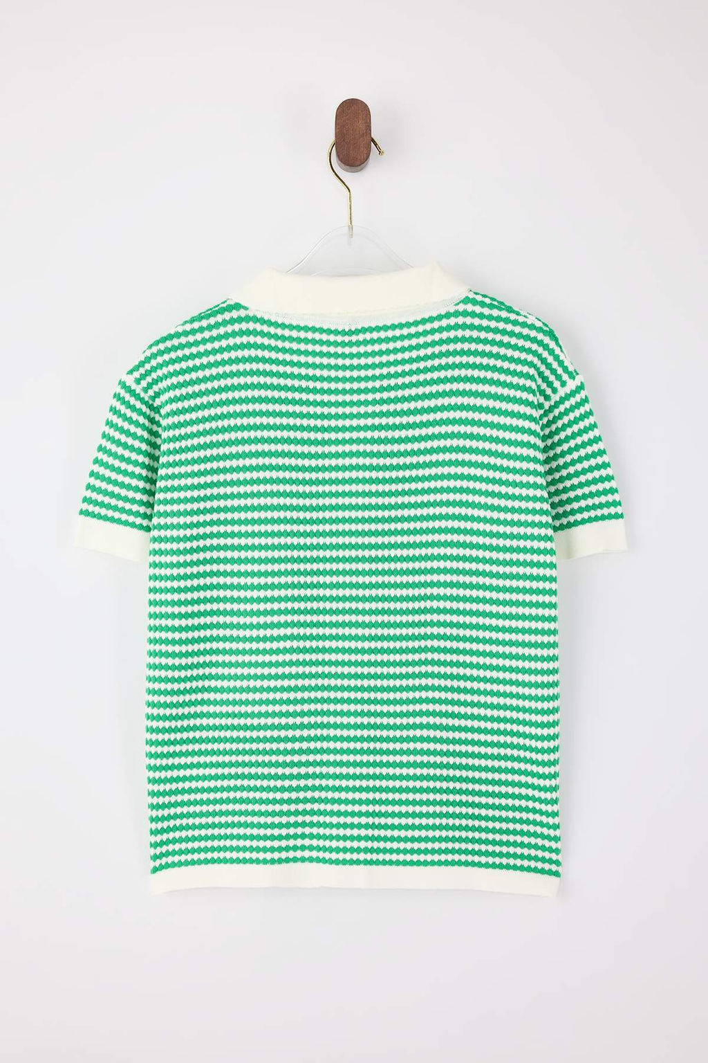 Yesil Polo Yaka Cizgili Triko Orta Bluz TWOSS25BZ00183