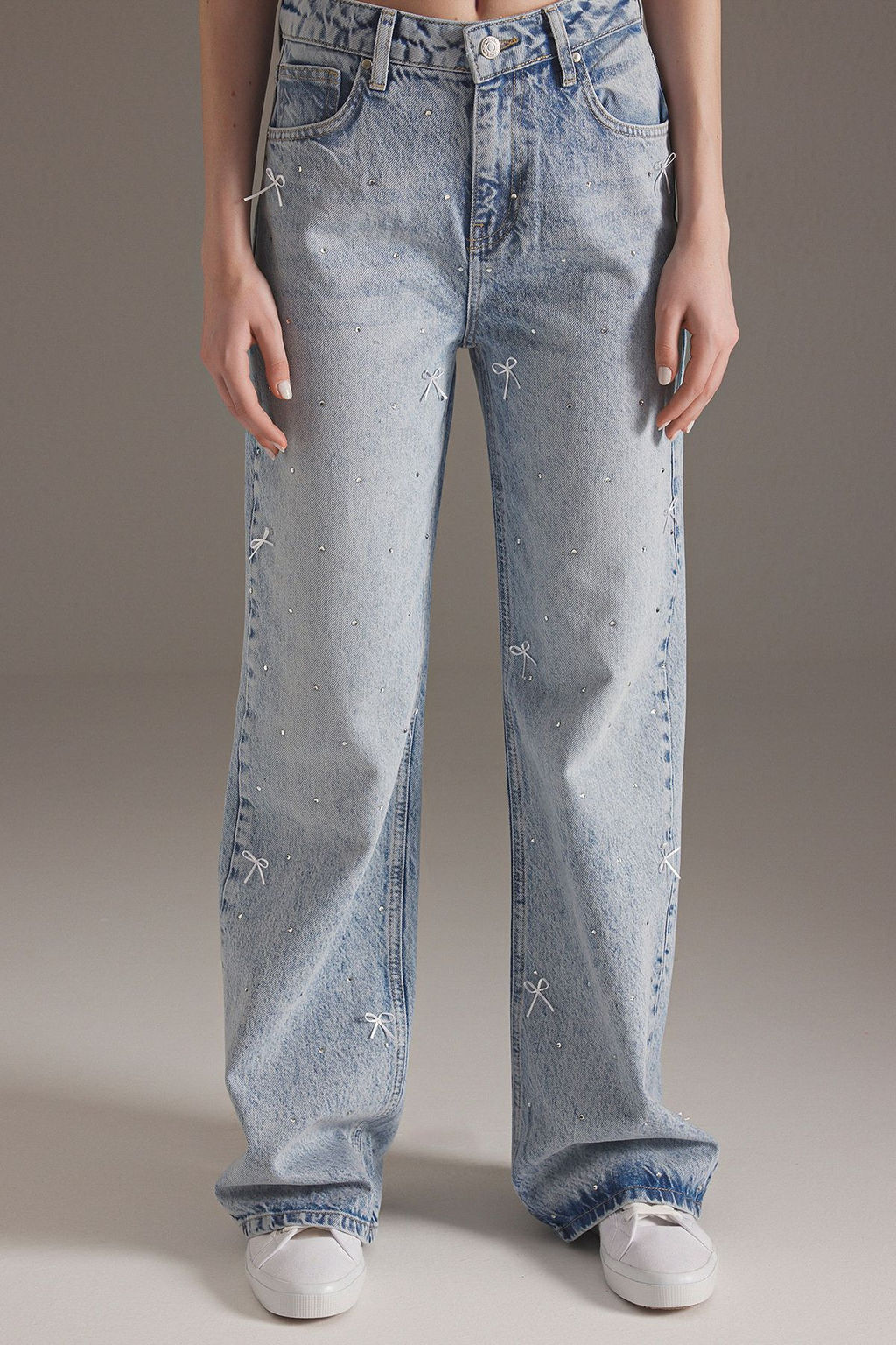 Trendyolmilla Mavi Kurdele/Fiyonk Detayl? Tasl? Normal Bel Wide Leg Jeans TWOSS25JE00234  фото 3