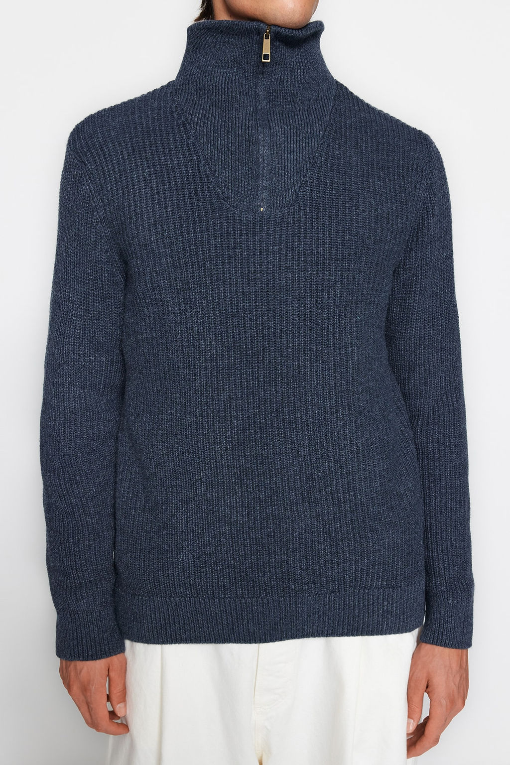 Indigo Regular Fit Yunlu Fermuarl? Bal?kc? Yaka Triko Kazak TMNAW22KZ0347