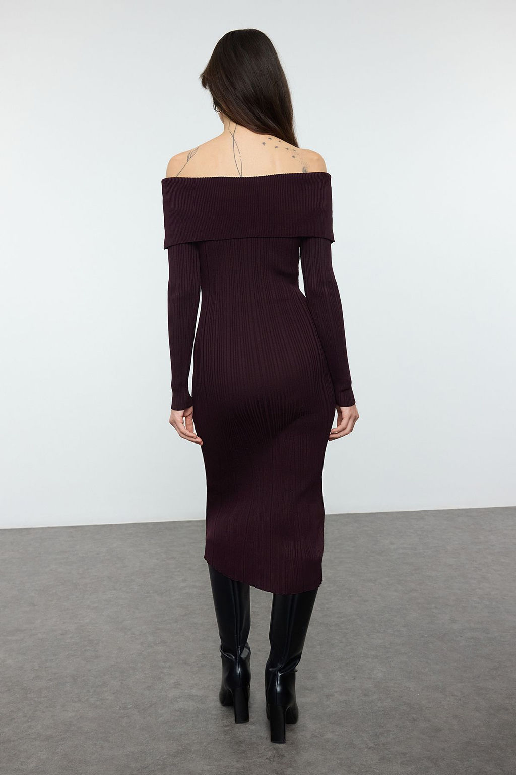 Murdum Midi Triko Basic Carmen Yaka Elbise TWOAW25EL00033