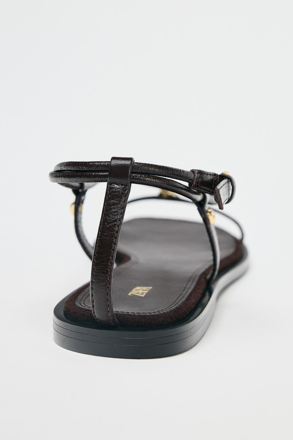 LEATHER THIN STRAPPY SANDALS - Zara фото 6