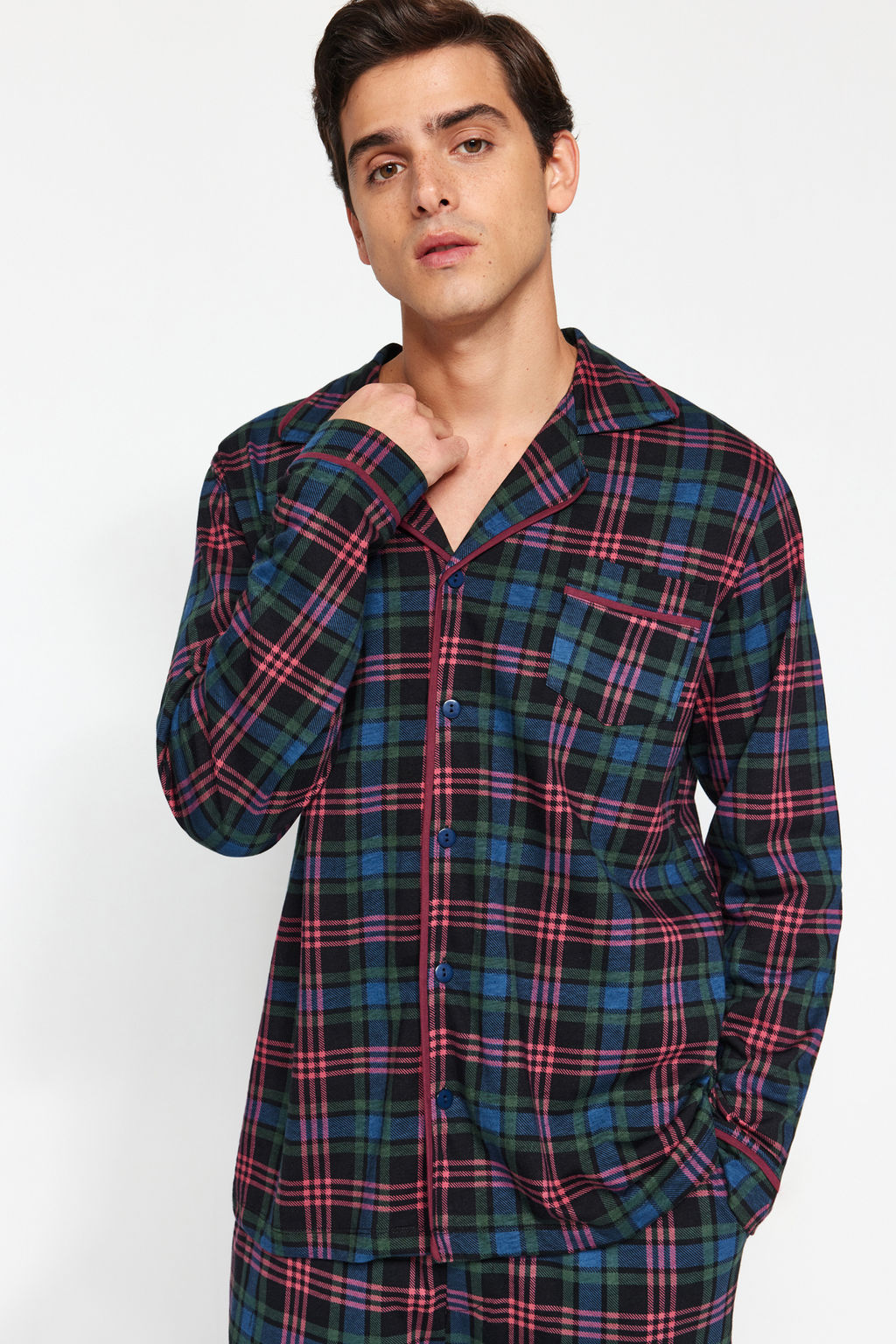 TRENDYOL MAN Lacivert Regular Fit Ekose Orme %100 Pamuk Pijama Tak?m? TMNAW24PT00026 - Trendyolmilla фото 2