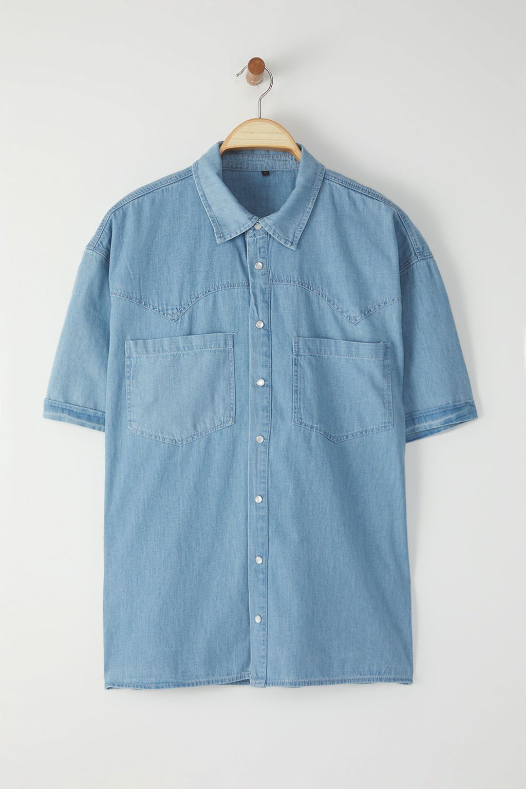 TRENDYOL MAN Mavi Genis Fit K?sa Kol Western Denim Kot Gomlek TMNSS25GO00046 - Trendyolmilla фото 8