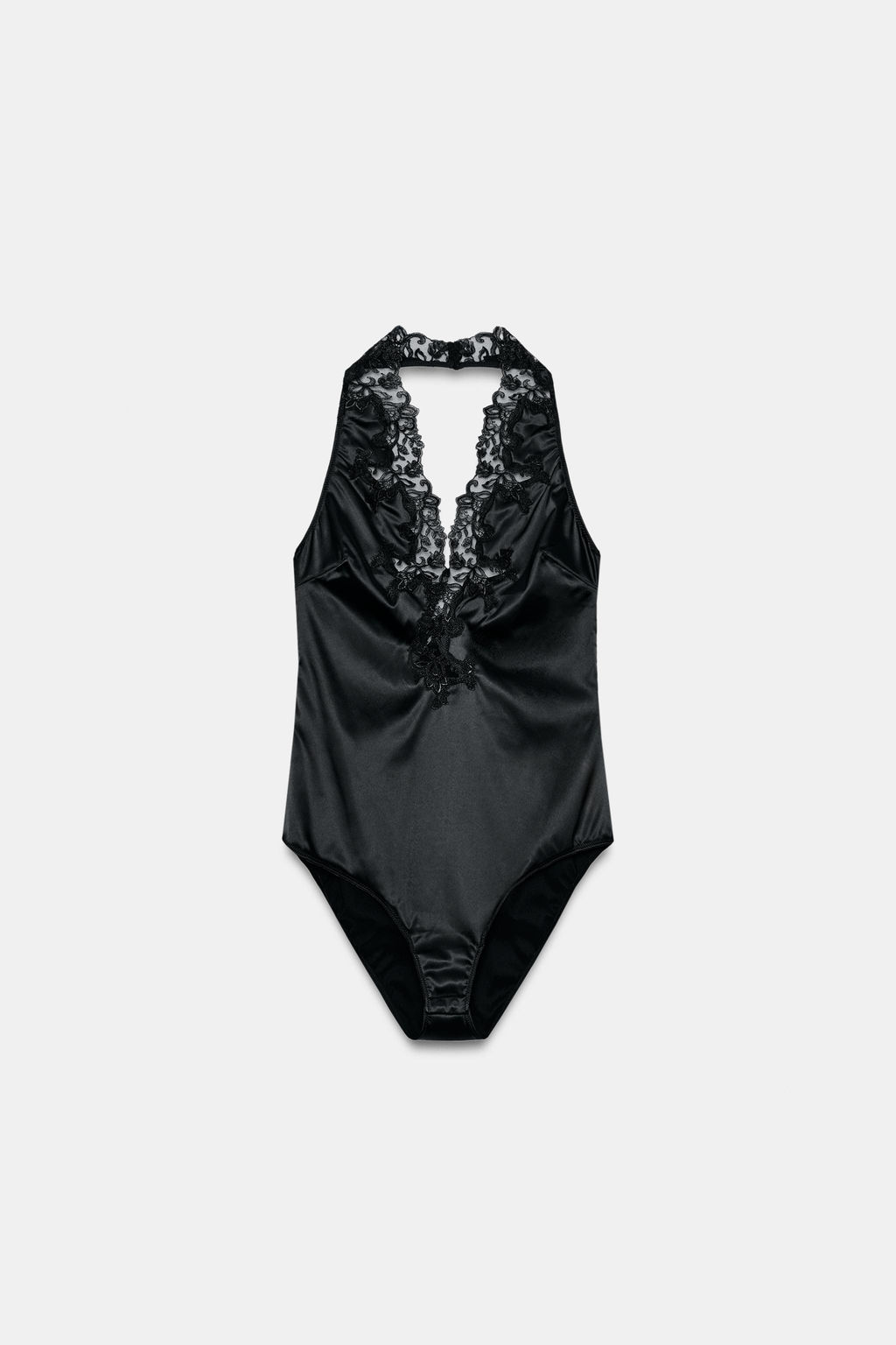 BODY SATINADO HALTER ENCAJE ZW COLLECTION / Negro