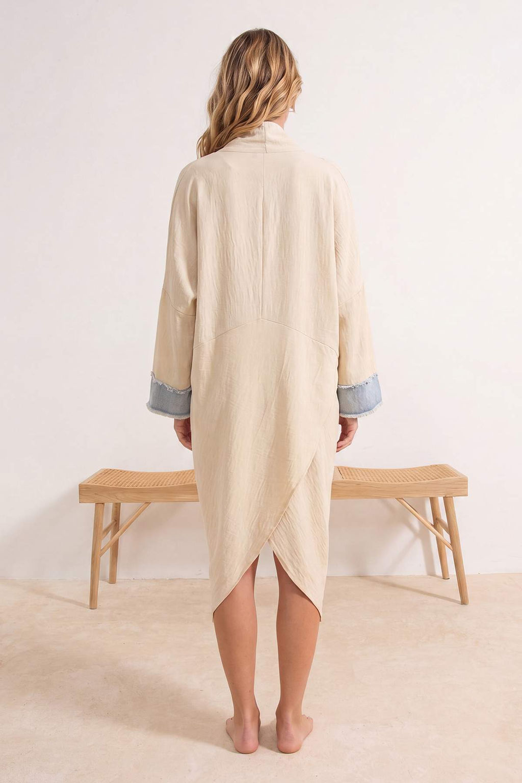Ta_ Rengi Dokuma Oversize Maxi Plaj Kimono&Kaftan TBESS26LE00017 - Trendyolmilla фото 3