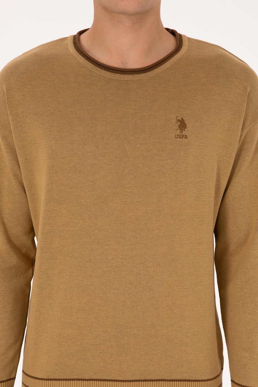 Erkek Comfort Fit Bisiklet Yaka Hardal Kazak - U.s. polo assn фото 6