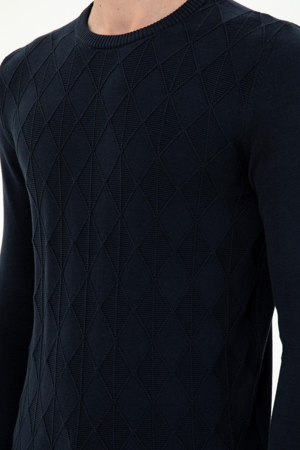 Erkek Slim Fit Bisiklet Yaka Lacivert Kazak