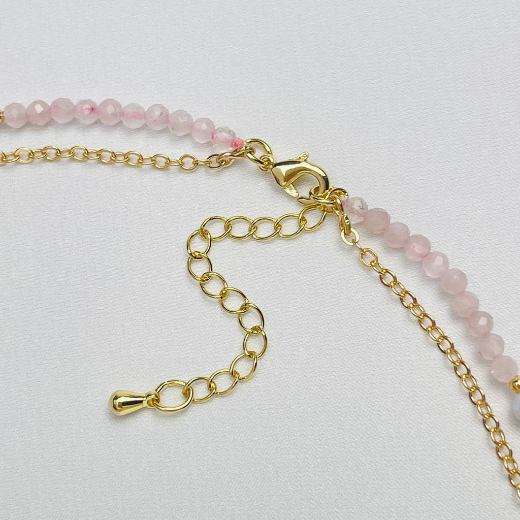 Колье двойное из Розового кварца и Голубого агата