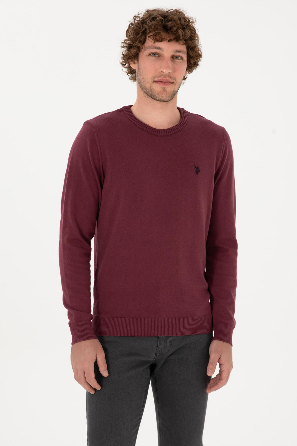 Erkek Slim Fit Bisiklet Yaka Bordo Basic Kazak - U.s. polo assn фото 3