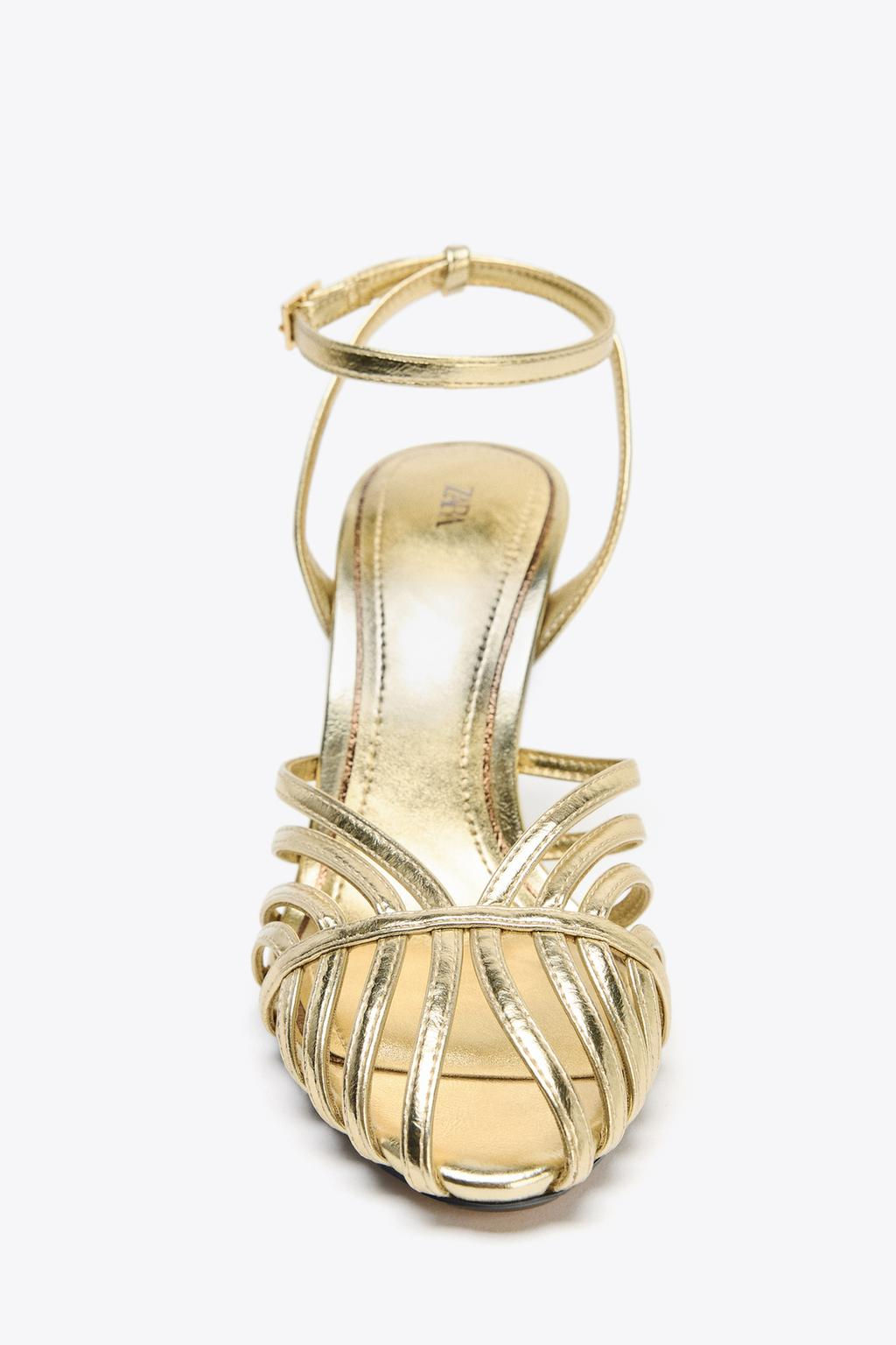 METALLIC HIGH-HEEL CAGE SANDALS - Zara фото 4