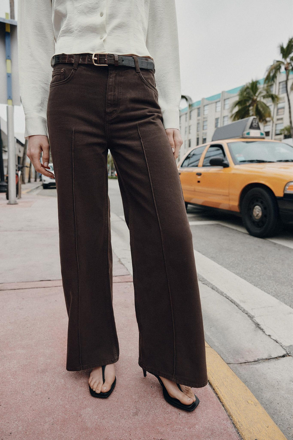 JEANS Z1975 WIDE LEG CINTUR?N / Marr?n - Zara фото 2