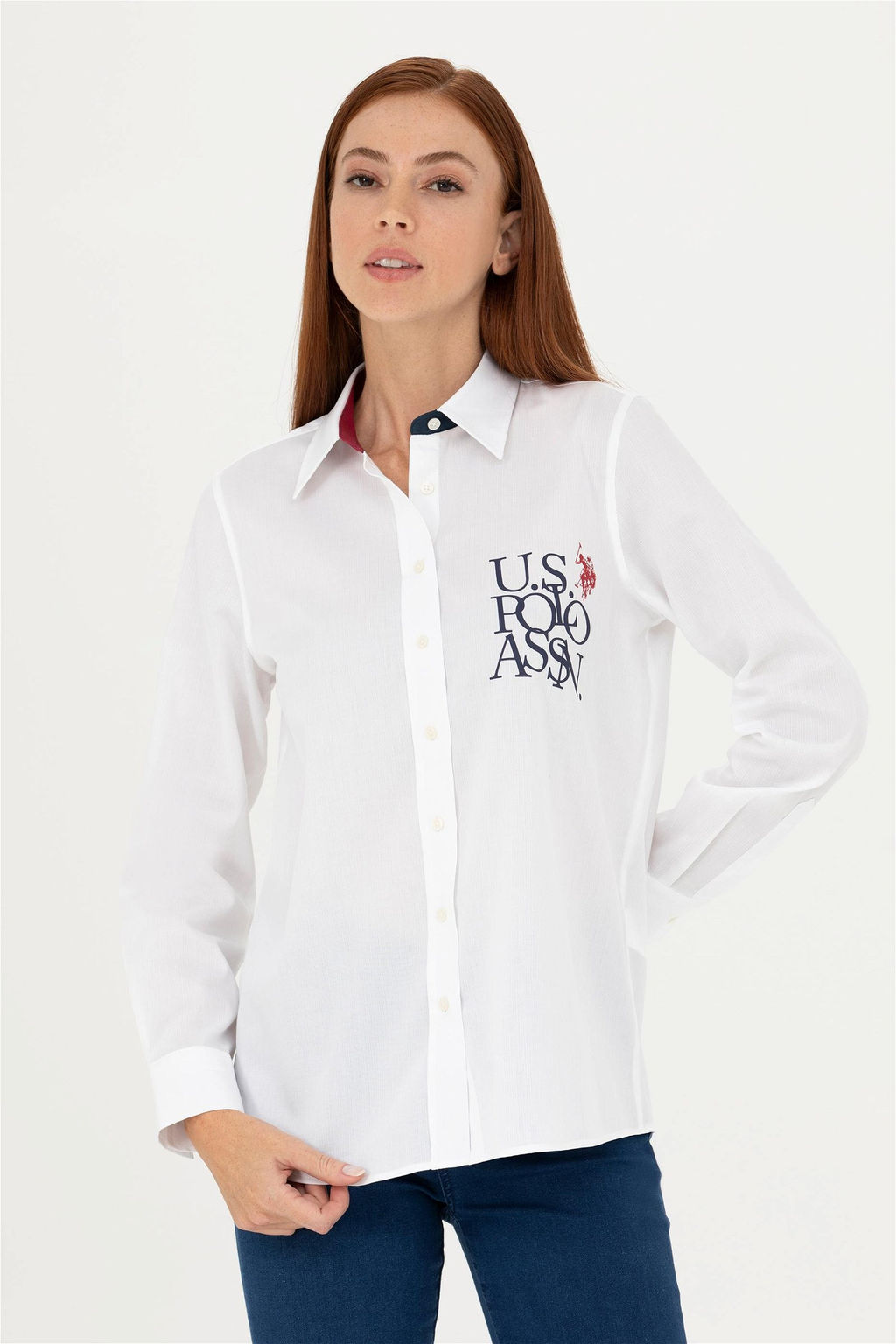 Женская белая рубашка с длинным рукавом - U.s. polo assn фото 3