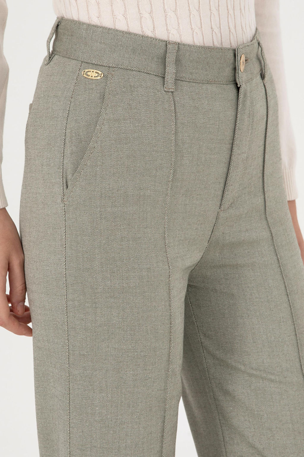 Kad_n Haki Straight Fit Kanvas Pantolon