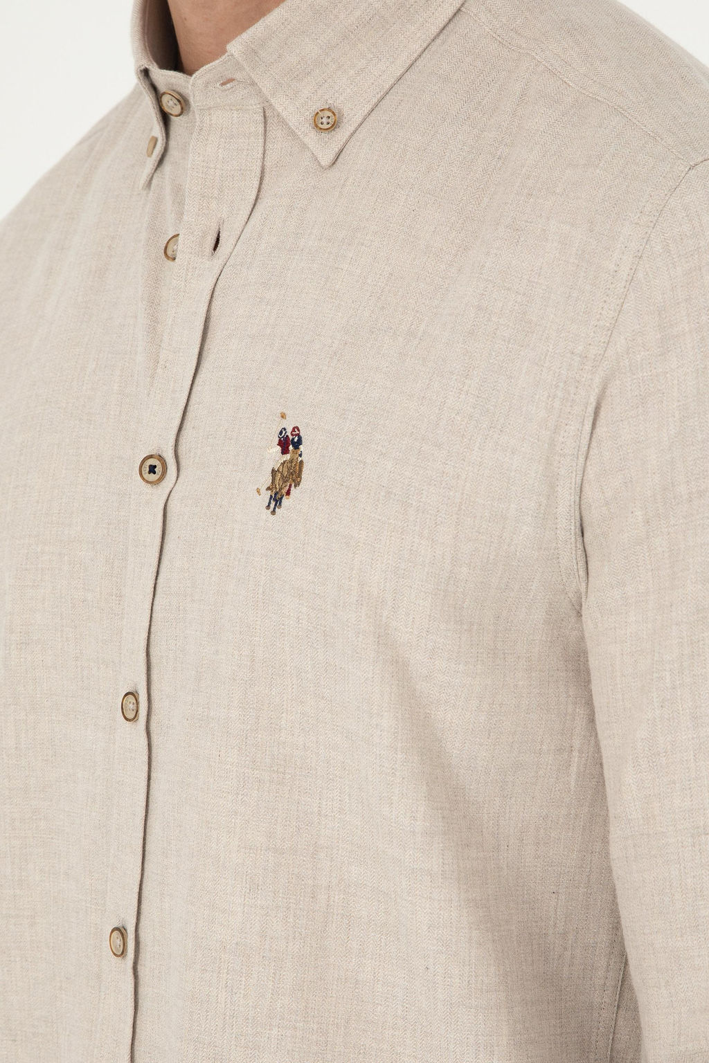 Мужская бежевая базовая рубашка с длинным рукавом - U.s. polo assn фото 7