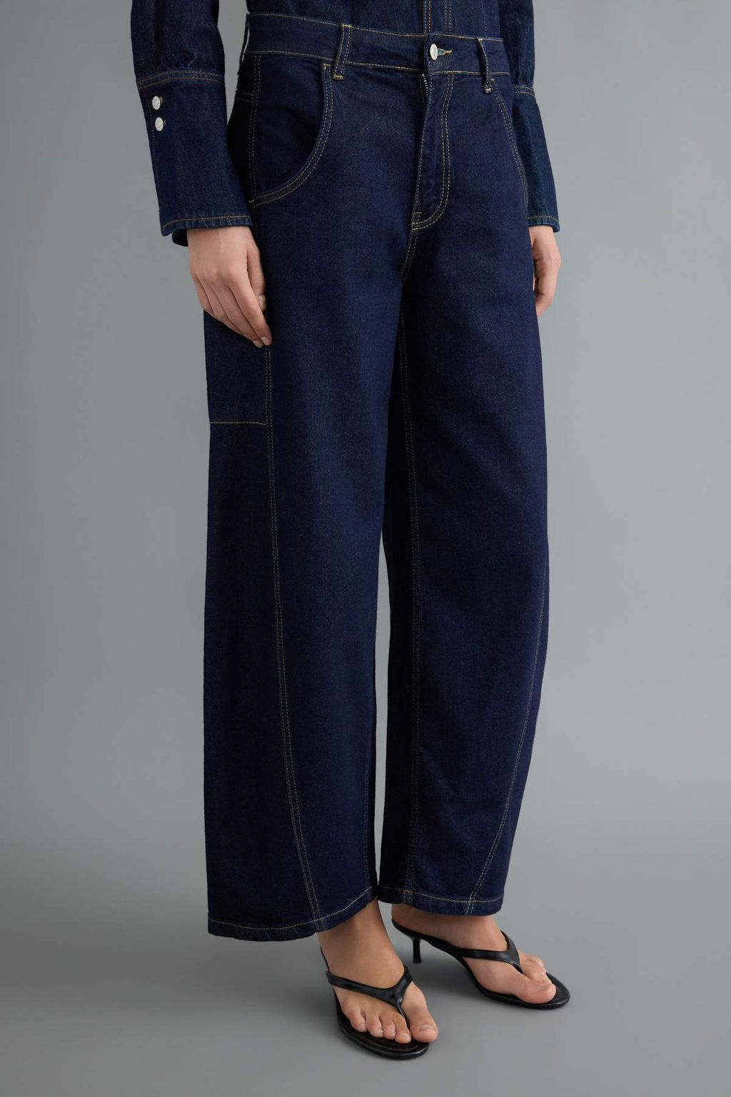 Koyu Mavi D_K_ML_ Diki_ Detayl_ Y_ksek Bel Baggy Jeans TWOAW27JE00030 - Trendyolmilla фото 4