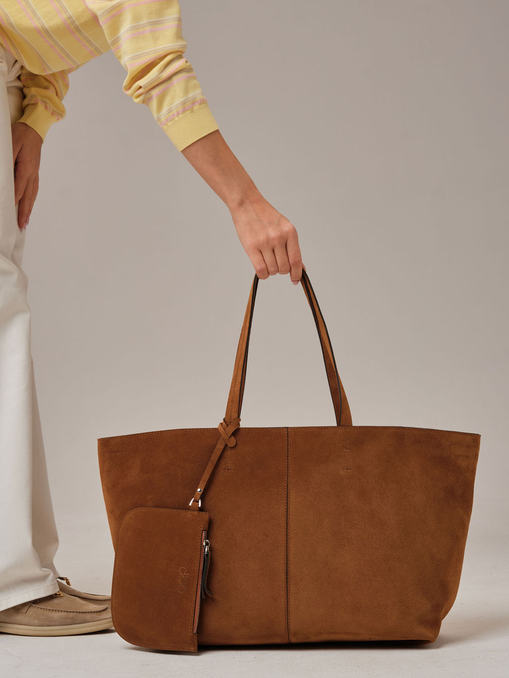 Замшевая сумка шоппер Texas DBR 31390 коричневый лист  фото 7