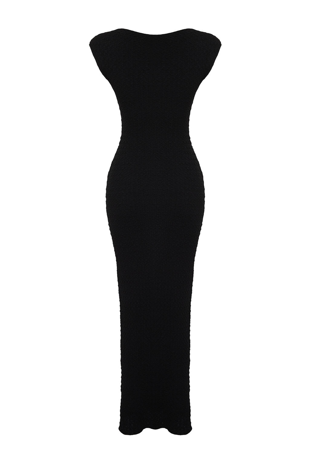 Siyah Dokulu Kumas Fitted/Vucuda Oturan Ay Kol Orme Esnek Midi Kalem Elbise TWOSS24EL00103