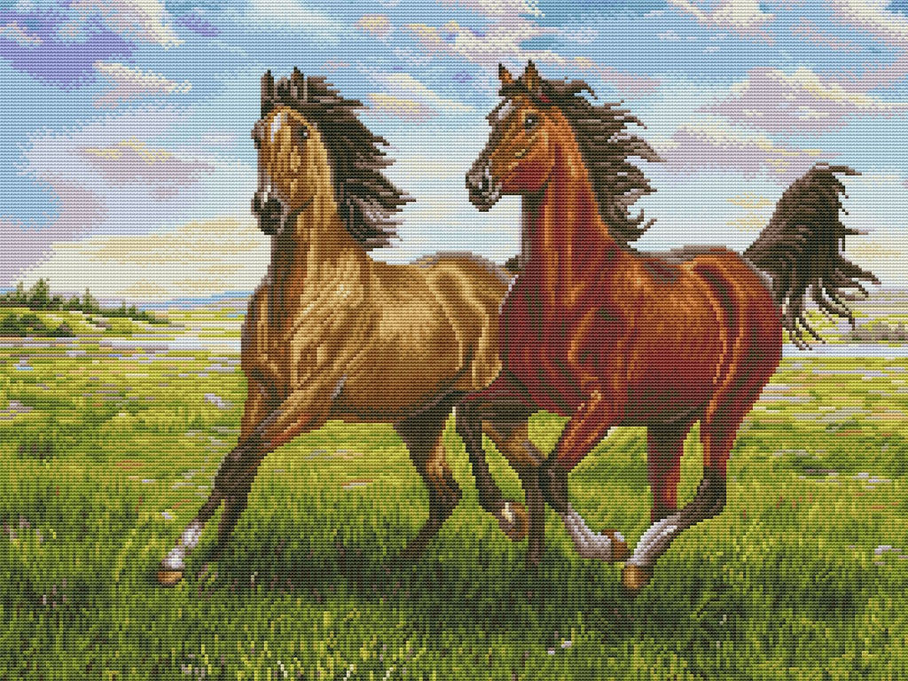 Вышивка крестиком 40х50см, Лошади