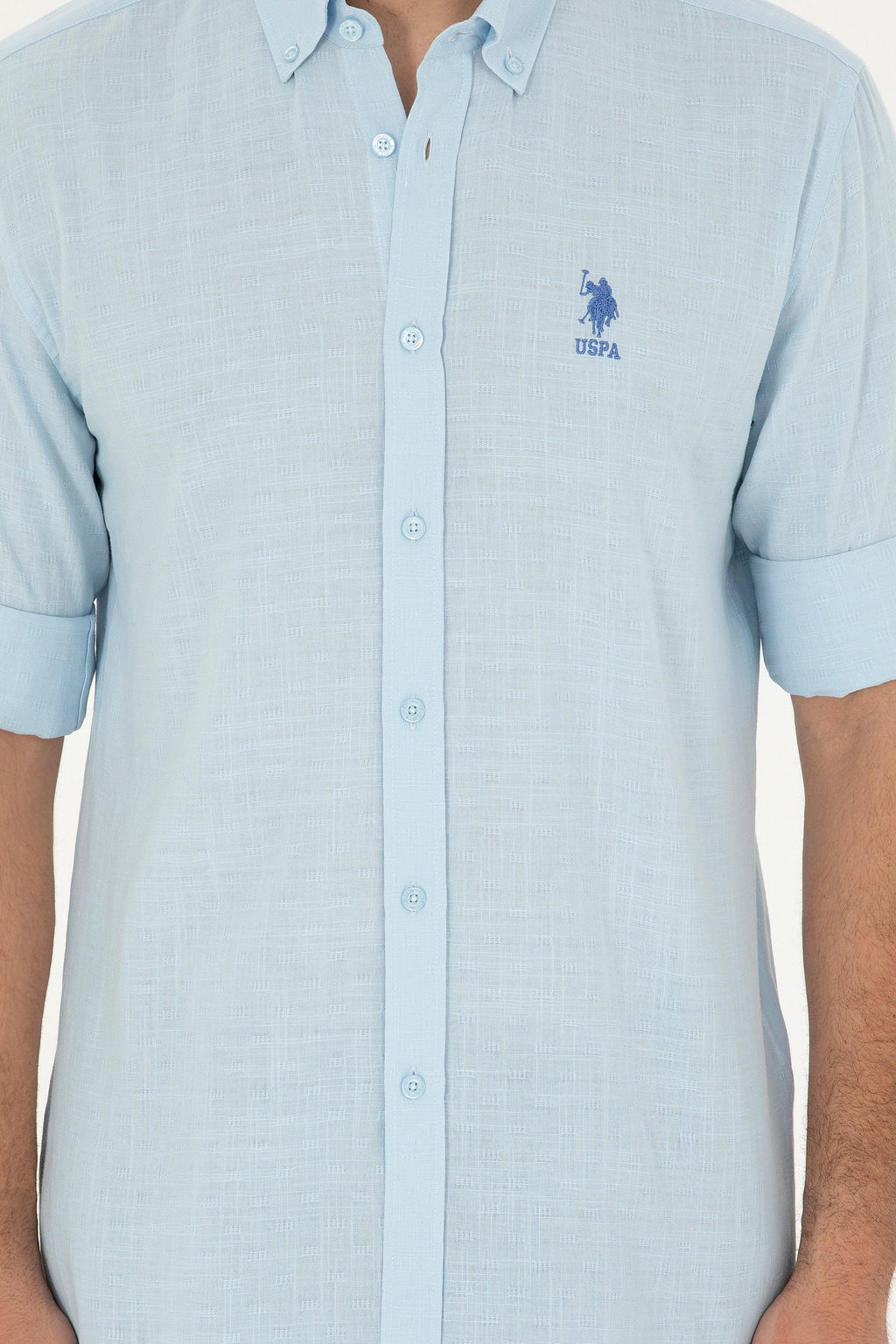 Рубашка U.S. Polo Assn с длинным рукавом голубая хлопок  фото 6