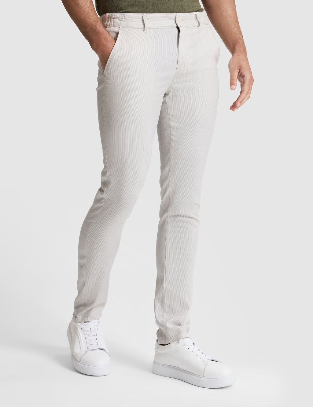 A__k Gri Slim Fit Beli Lastikli Kanvas Pantolon
