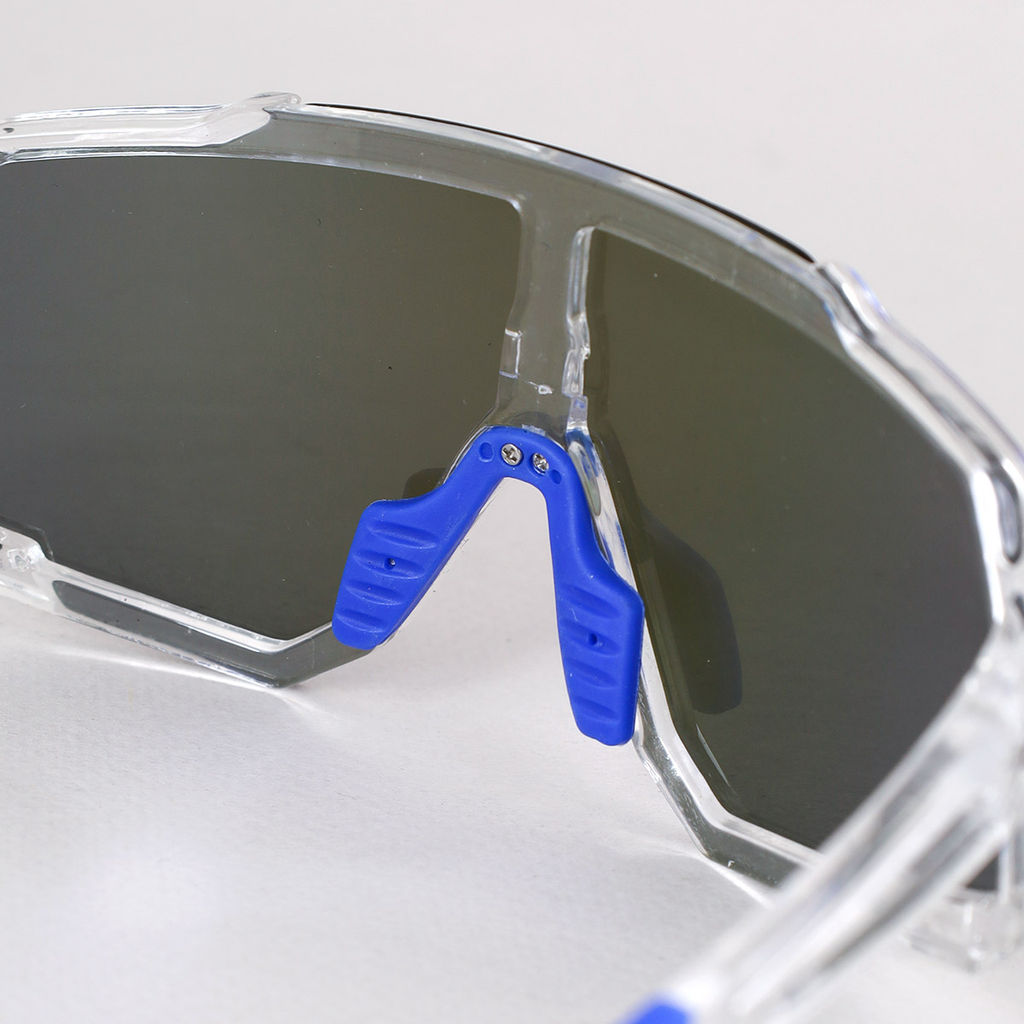Очки спортивные солнцезащитные ESLNF. ударопрочные. Линза: HD POLARIZED-Зеркальная. Silicone переносица и боковые душки. Прозрачный-Синий /уп 50/ - ГалеонТрейд фото 6