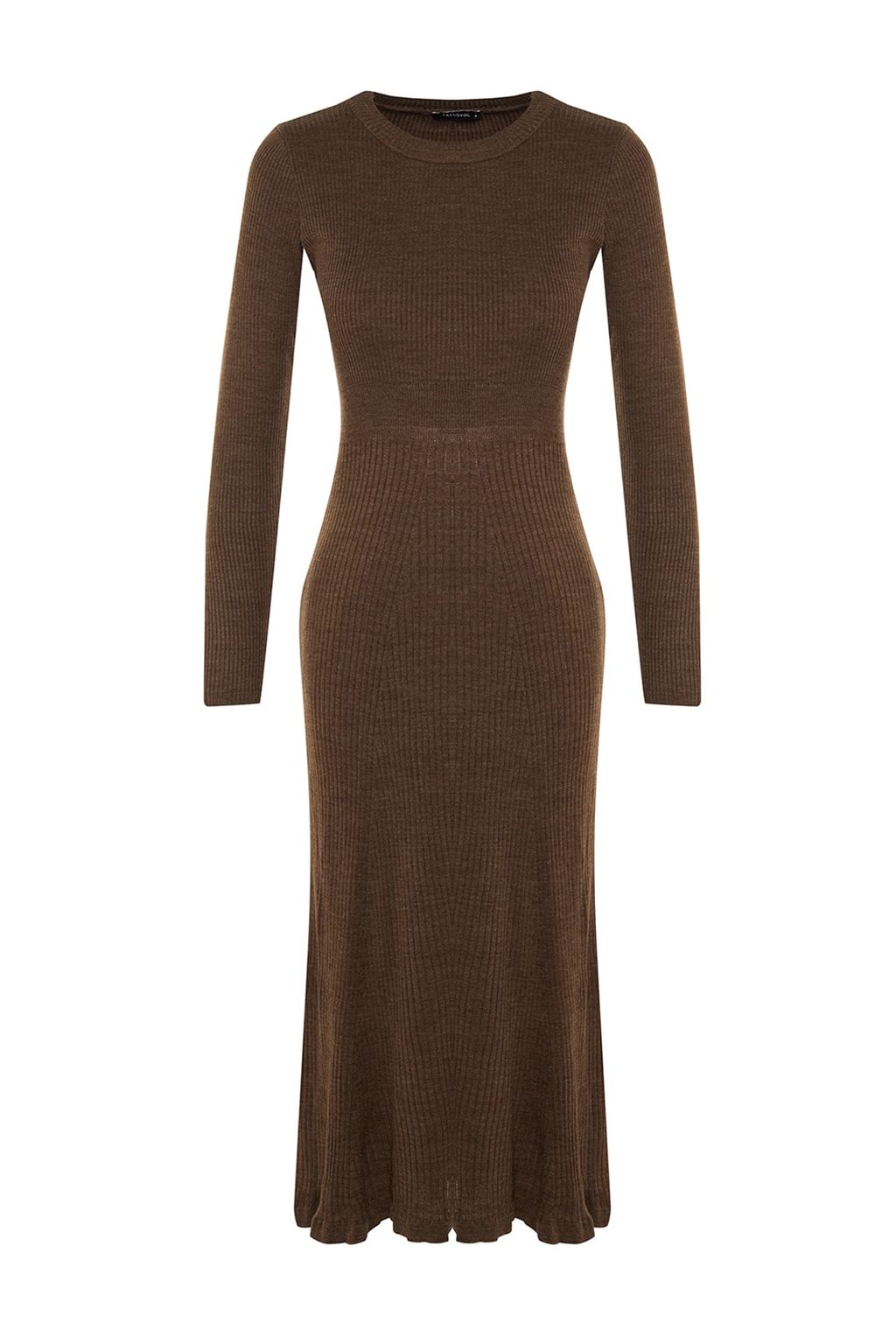 TRENDYOLMILLA Kahverengi Midi Triko Bisiklet Yaka Elbise TWOAW21EL0422 фото 24