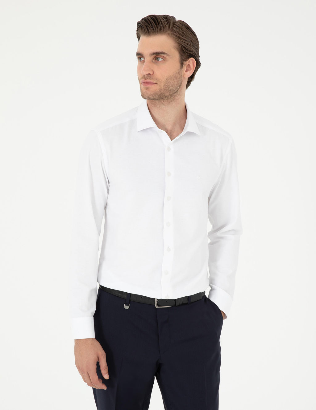 Beyaz Slim Fit Arm_rl_ Uzun Kollu G_mlek