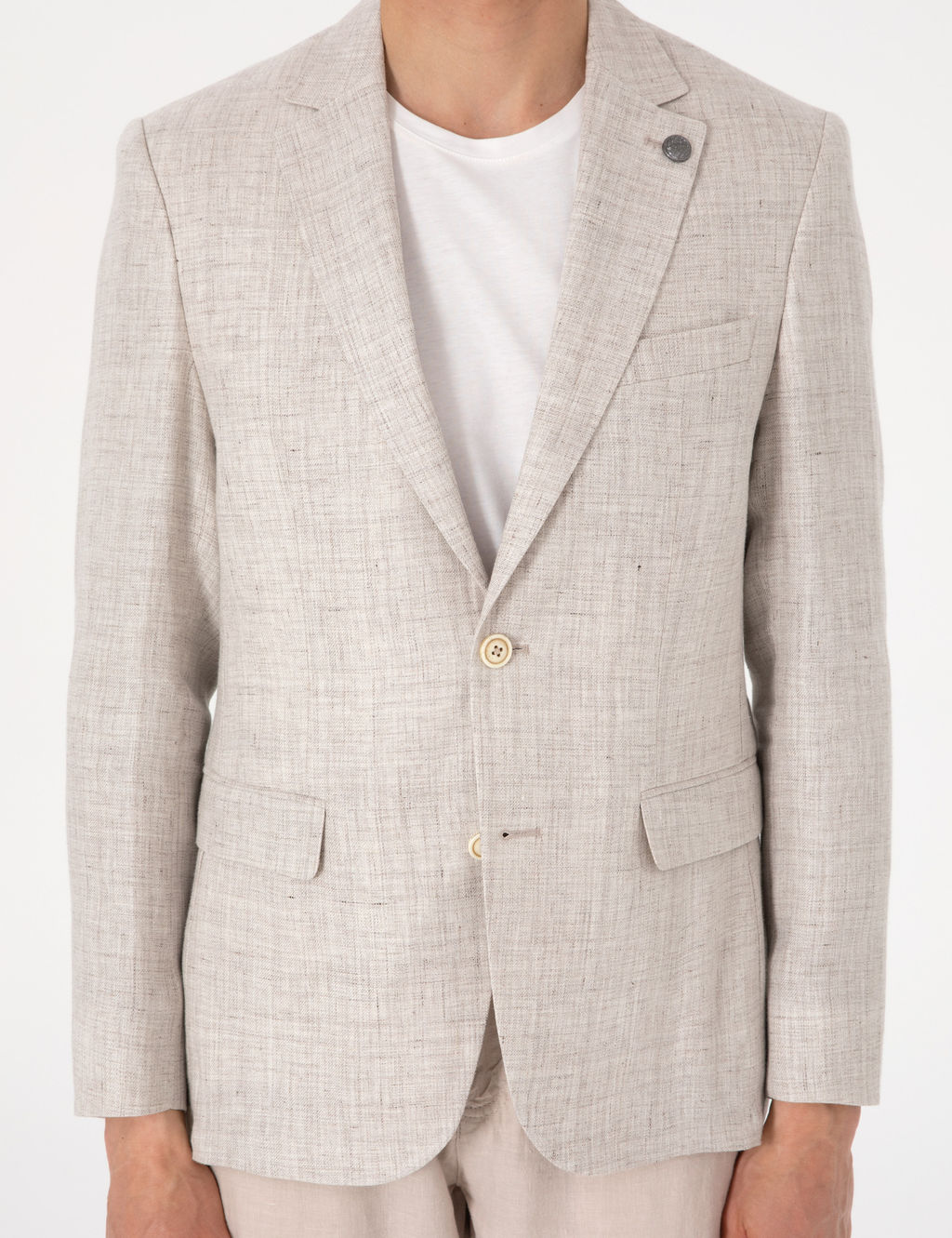 Bej Slim Fit Keten Ceket