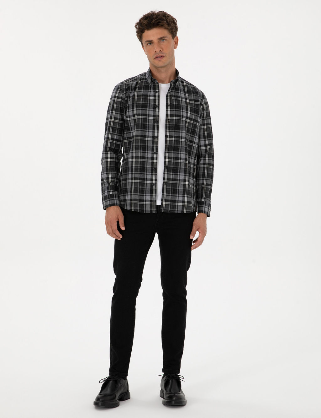 Siyah Ekose Regular Fit Uzun Kollu G_mlek - Pierre cardin фото 4